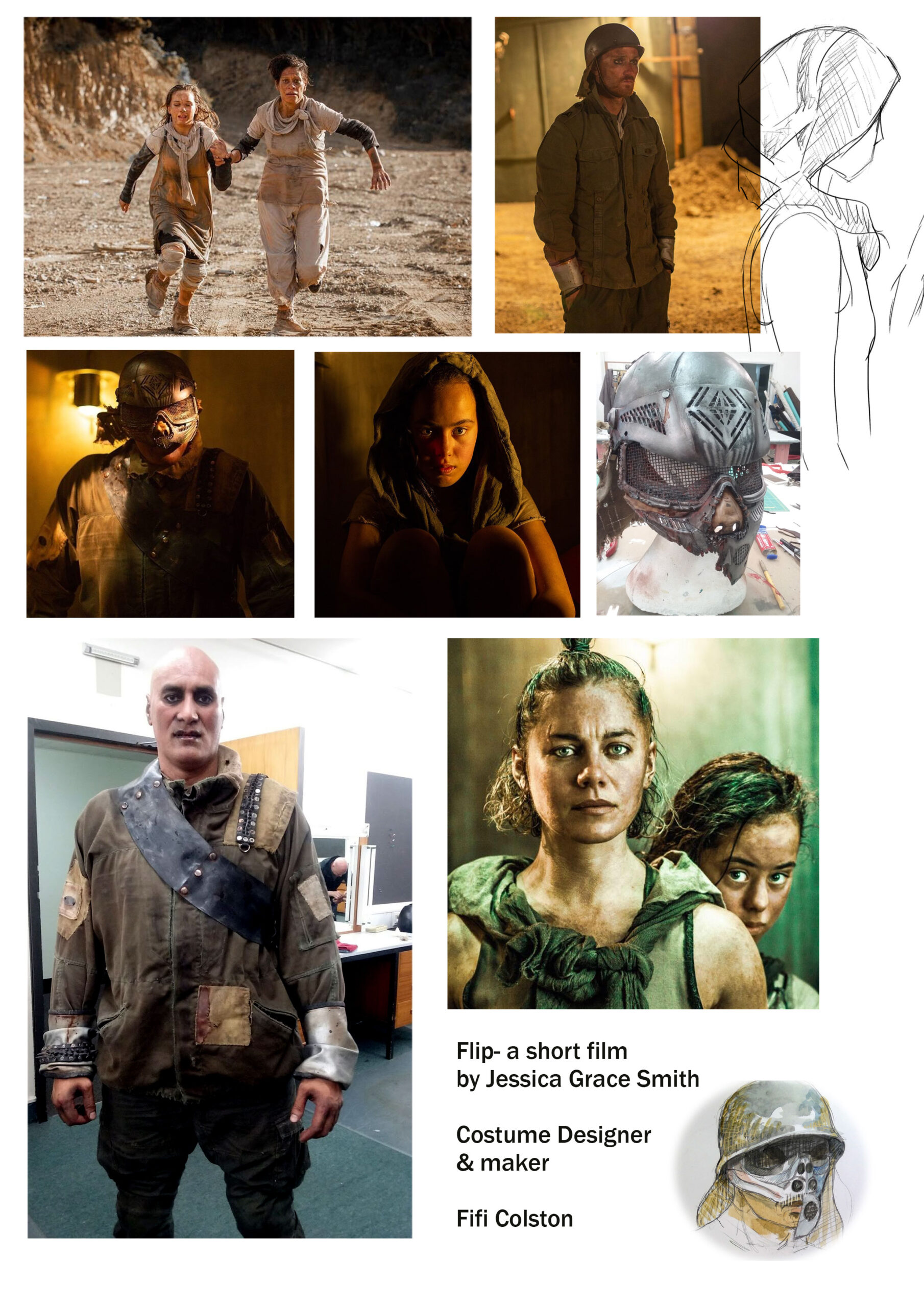 Flip-Tear-Sheet: Collage of images from Flip, a short film, featuring various costumes made by Fifi.